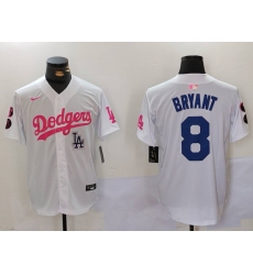 Men Los Angeles Dodgers 8 Kobe Bryant White Pink Vin  26 Kobe Patch Stitched Baseball Jersey 3