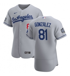 Men Los Angeles Dodgers 81 Victor Gonzalez Men Nike Gray Road 2020 World Series Bound Flex Base Team MLB Jersey