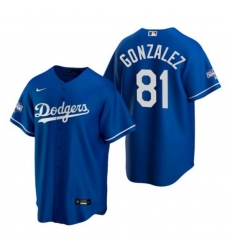 Men Los Angeles Dodgers 81 Victor Gonzalez Royal 2020 World Series Champions Home Patch Cool Base Stitched Jersey