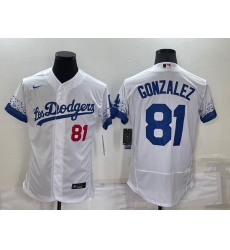 Men Los Angeles Dodgers 81 Victor Gonzalez White City Connect Flex Base Stitched Baseball Jersey