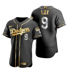 Men Los Angeles Dodgers 9 Gavin Lux Black 2020 World Series Champions Gold Edition Jersey