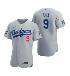 Men Los Angeles Dodgers 9 Gavin Lux Gray 2020 World Series Champions Flex Base Jersey