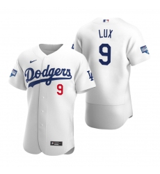 Men Los Angeles Dodgers 9 Gavin Lux White 2020 World Series Champions Flex Base Jersey