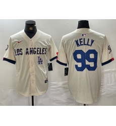 Men Los Angeles Dodgers 99 Joe Kelly Cream Stitched Baseball Jersey 7