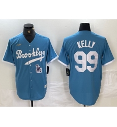 Men Los Angeles Dodgers 99 Joe Kelly Light Blue Throwback Cool Base Stitched Baseball Jerseys
