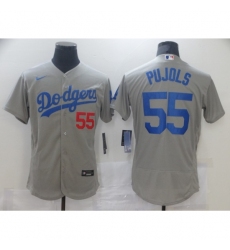 Men Los Angeles Dodgers Albert Pujols 55 Grey Nike Road Flex Base Authentic Collection Baseball Jersey