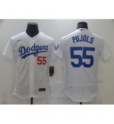 Men Los Angeles Dodgers Albert Pujols 55 White Nike Road Flex Base Authentic Collection Baseball Jersey