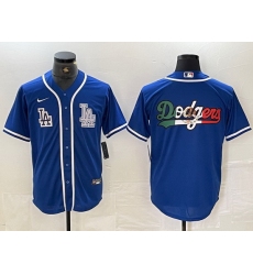 Men Los Angeles Dodgers Big logo Blue Cool Base Stitched Baseball Jersey 1