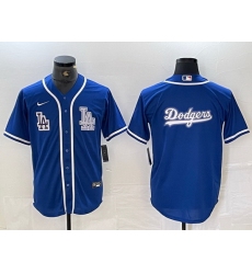 Men Los Angeles Dodgers Big logo Blue Cool Base Stitched Baseball Jersey 6