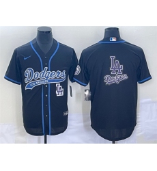 Men Los Angeles Dodgers Black Team Big Logo With Patch Cool Base Stitched Baseball Jerseys