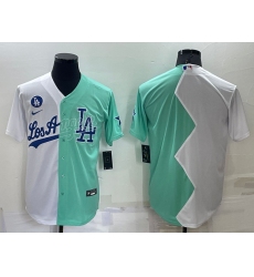 Men Los Angeles Dodgers Blank 2022 All Star White Green Cool Base Stitched Baseball Jersey