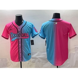 Men Los Angeles Dodgers Blank Pink Blue Limited Stitched Baseball Jersey