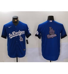 Men Los Angeles Dodgers Blue Team Big Logo City Connect Cool Base Stitched Baseball Jersey 5