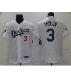Men Los Angeles Dodgers  Chris Taylor 3 Championship Gold Trim White Limited All Stitched Flex Base Jersey
