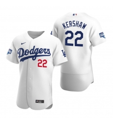 Men Los Angeles Dodgers Clayton Kershaw White 2020 World Series Champions Flex Base Jersey