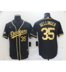 Men Los Angeles Dodgers Cody Bellinger 35 Black Gold MLB Stitched Jersey