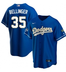 Men Los Angeles Dodgers Cody Bellinger 35 Championship Gold Trim Blue Limited All Stitched Cool Base Jersey