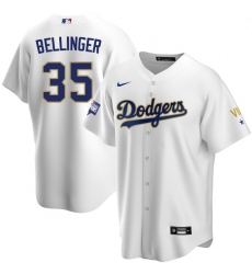 Men Los Angeles Dodgers Cody Bellinger 35 Championship Gold Trim White Limited All Stitched Cool Base Jersey