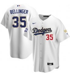 Men Los Angeles Dodgers Cody Bellinger 35 Championship Gold Trim White Limited All Stitched Flex Base Jersey