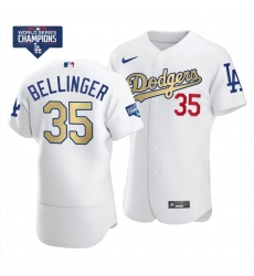 Men Los Angeles Dodgers Cody Bellinger 35 Gold Program White Flex Base Stitched Jersey