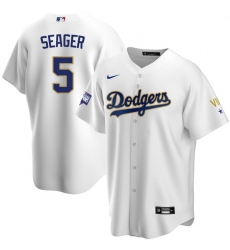 Men Los Angeles Dodgers Corey Seager 5 Championship Gold Trim White Limited All Stitched Cool Base Jersey