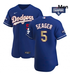 Men Los Angeles Dodgers Corey Seager 5 Gold Program Designed Edition Blue Flex Base Stitched Jersey