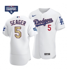 Men Los Angeles Dodgers Corey Seager 5 Gold Program Designed Edition White Flex Base Stitched Jersey