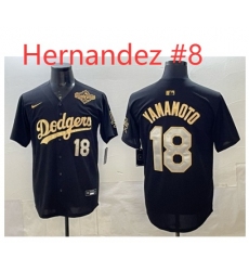Men Los Angeles Dodgers Enrique Hernandez #8 Black Gold 2025 World Series Patch Limited Stitched Baseball Jersey
