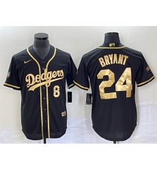 Men Los Angeles Dodgers Front 8 Back 24 Kobe Bryant Black Gold Cool Base Stitched Baseball Jersey