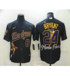 Men Los Angeles Dodgers Front 8 Back 24 Kobe Bryant Black With KB Patch Cool Base Stitched MLB Fashion Jersey