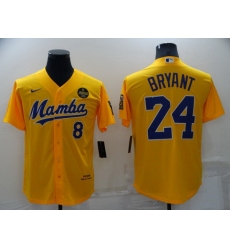 Men Los Angeles Dodgers Front 8 Back 24 Kobe Bryant  Mamba Yellow Cool Base Stitched jersey