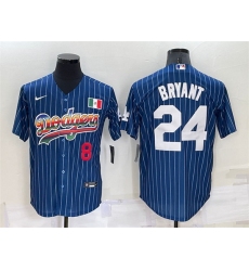 Men Los Angeles Dodgers Front 8 Back 24 Kobe Bryant Navy Mexico Rainbow Cool Base Stitched Baseball Jersey
