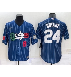 Men Los Angeles Dodgers Front 8 Back 24 Kobe Bryant Navy Mexico World Series Cool Base Stitched Baseball Jersey