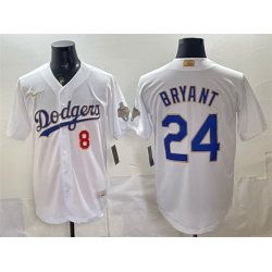 Men Los Angeles Dodgers Front  8 Back  24 Kobe Bryant White 2026 Gold Collection Stadium Stitched Baseball Jersey