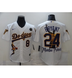 Men Los Angeles Dodgers Front 8 Back 24 Kobe Bryant White With KB Patch Cool Base Stitched Jersey