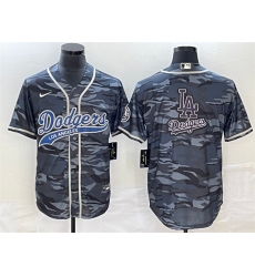 Men Los Angeles Dodgers Gray Camo Team Big Logo Cool Base With Patch Stitched Baseball JerseyS