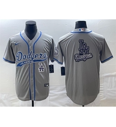 Men Los Angeles Dodgers Gray Team Big Logo With Patch Cool Base Stitched Baseball Jersey
