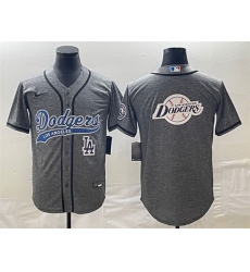 Men Los Angeles Dodgers Gray Team Big Logo With Patch Cool Base Stitched Baseball Jerseys