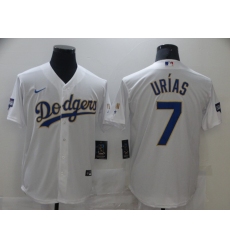 Men Los Angeles Dodgers Julio Urias 7 Championship Gold Trim White Limited All Stitched Cool Base Jersey