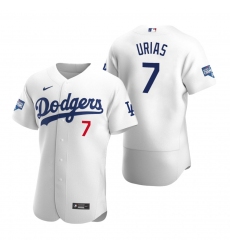 Men Los Angeles Dodgers Julio Urias White 2020 World Series Champions Flex Base Jersey