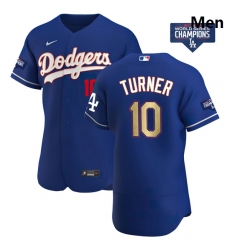 Men Los Angeles Dodgers Justin Turner 10 Gold Program Designed Edition Blue Flex Base Stitched Jersey