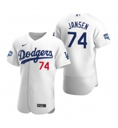 Men Los Angeles Dodgers Kenley Jansen White 2020 World Series Champions Flex Base Jersey