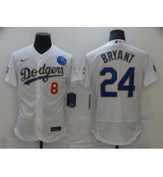 Men Los Angeles Dodgers Kobe Bryant 8 24 Championship Gold Trim White Limited All Stitched Flex Base Jersey