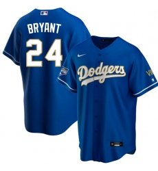Men Los Angeles Dodgers Kobe Bryant Championship Gold Trim Blue Limited All Stitched Cool Base Jersey