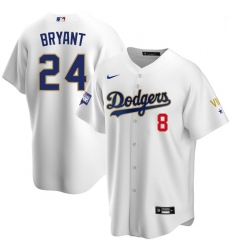 Men Los Angeles Dodgers Kobe Bryant Championship Gold Trim White Limited All Stitched Flex Base Jersey