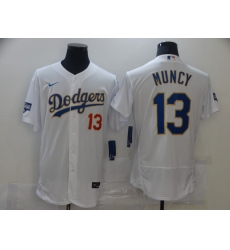 Men Los Angeles Dodgers Max Muncy 13 Championship Gold Trim White Limited All Stitched Flex Base Jersey