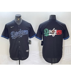 Men Los Angeles Dodgers Team Big Logo Black Cool Base Stitched Baseball Jersey 1