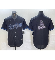 Men Los Angeles Dodgers Team Big Logo Black Cool Base Stitched Baseball Jersey 4
