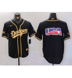 Men Los Angeles Dodgers Team Big Logo Black Gold Cool Base With Patch Stitched Baseball Jersey 1