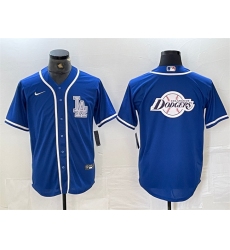 Men Los Angeles Dodgers Team Big Logo Blue Cool Base Stitched Baseball Jerseys 1